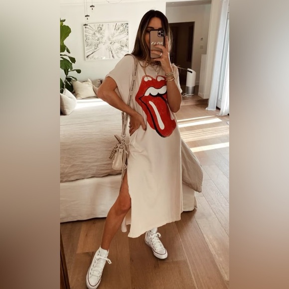 Daydreamer Free People Rolling Stones 89 Rolled Sleeves T-shirt Dress - Picture 1 of 10